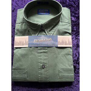 NEW Pendleton Men’s Large Green Long Sleeve Button Front Shirt 100% Cotton